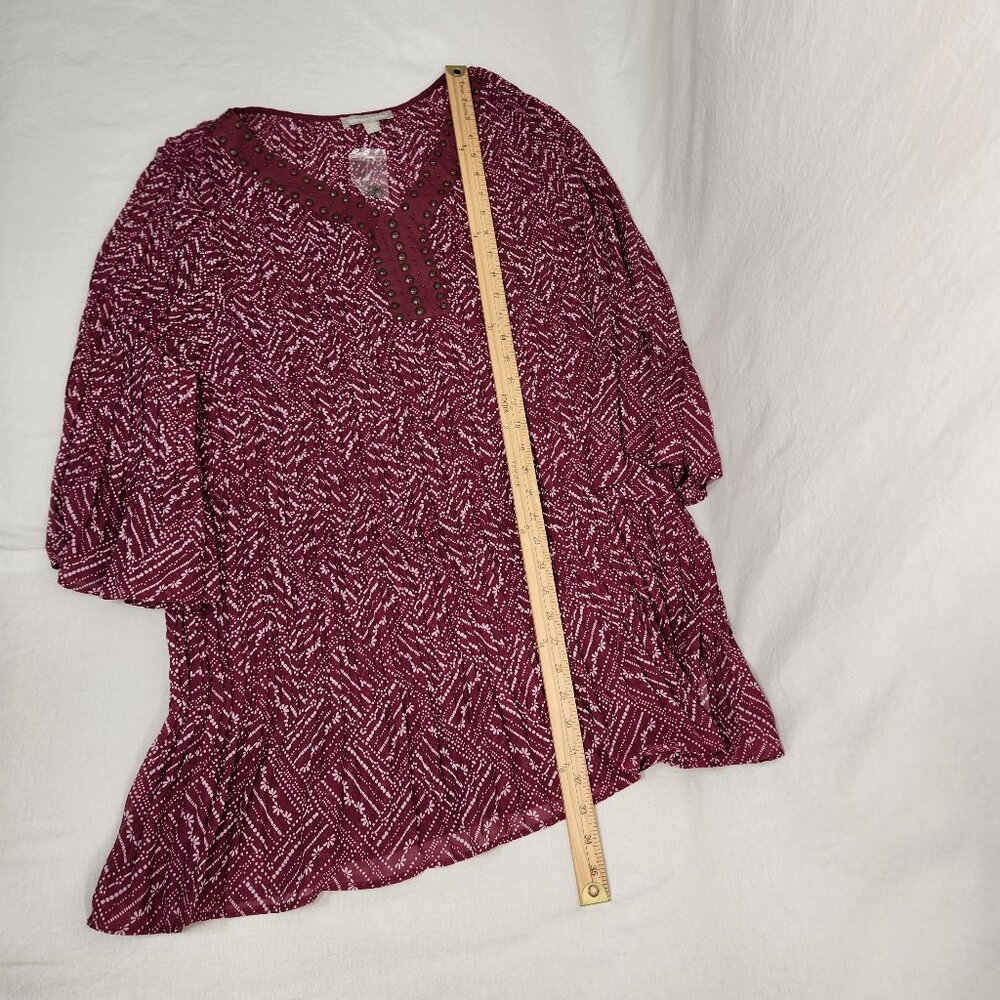 WOMAN WITHIN Flowy Crinkle Pink/White Studs Bell Sleeve Tunic Blouse Top Size 2X - Picture 14 of 16
